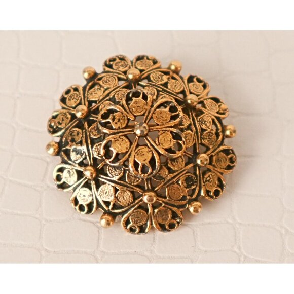 Mid-Century Modern Gold Tone Brooches Set Of 5 W/ Pearl & Rhinestone Accents - Picture 4 of 8